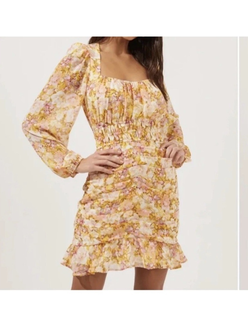 Astr The Label Smocked Chiffon Floral Dress